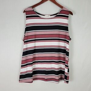 Teenbell Womens Shirt 2XL Top Multicolor Stripe Sleeveless Wide Strap Round Neck